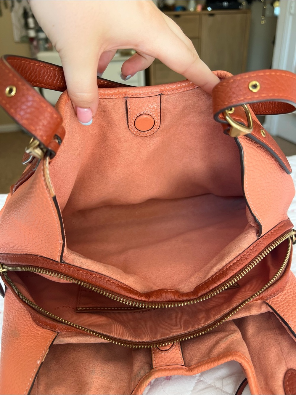 COACH Lori Coral Burnt Orange Colorblock Pebble Leather Vintage Shoulder Bag - Picture 9 of 9